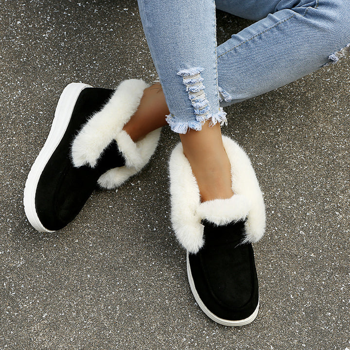 Plush Fur Ankle Snow Boots for Women, Warm Suede Winter Boots