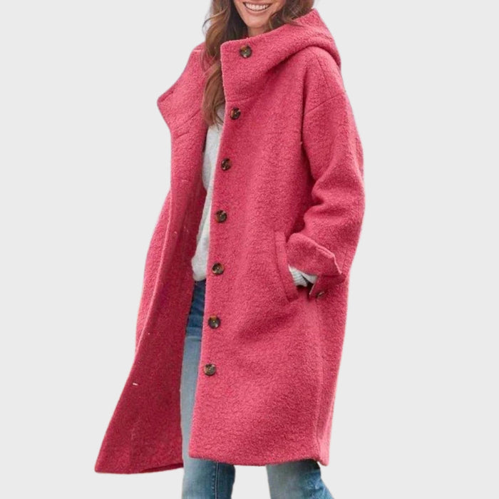 Women's Hooded Teddy Coat with Button Front