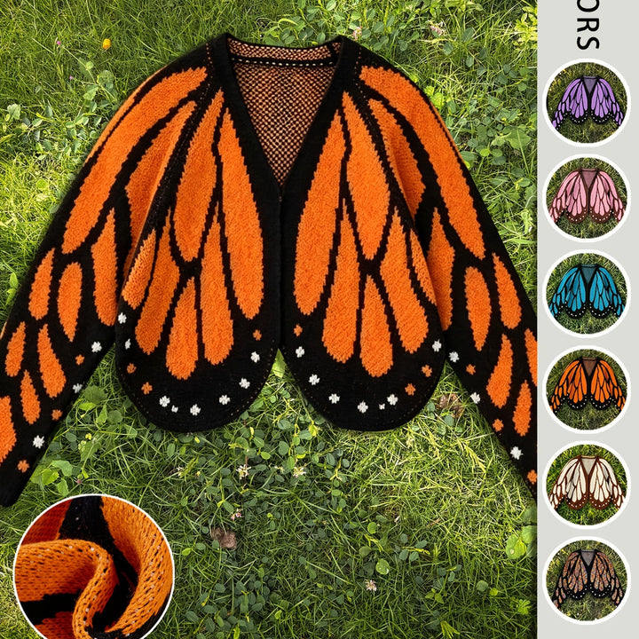 Butterfly Knit Cardigan, Open Front Long Sleeve Sweater