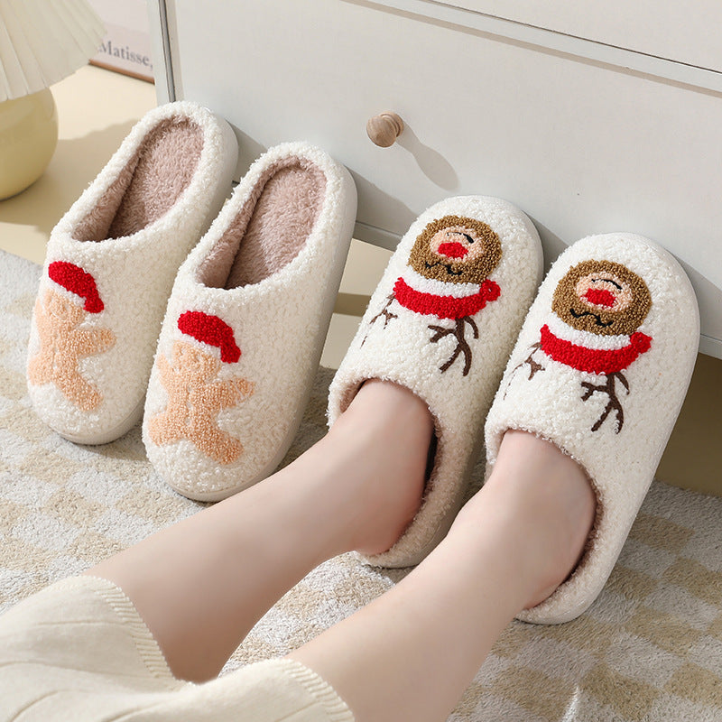Cartoon Santa Claus Cotton Slippers for Women, Cozy Christmas