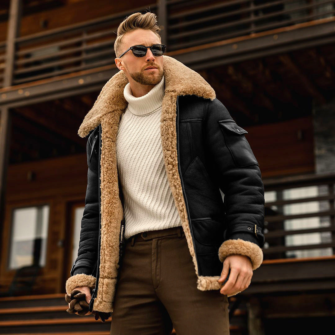 Men's Military Winter Jacket with Fleece Lining and Fur Collar