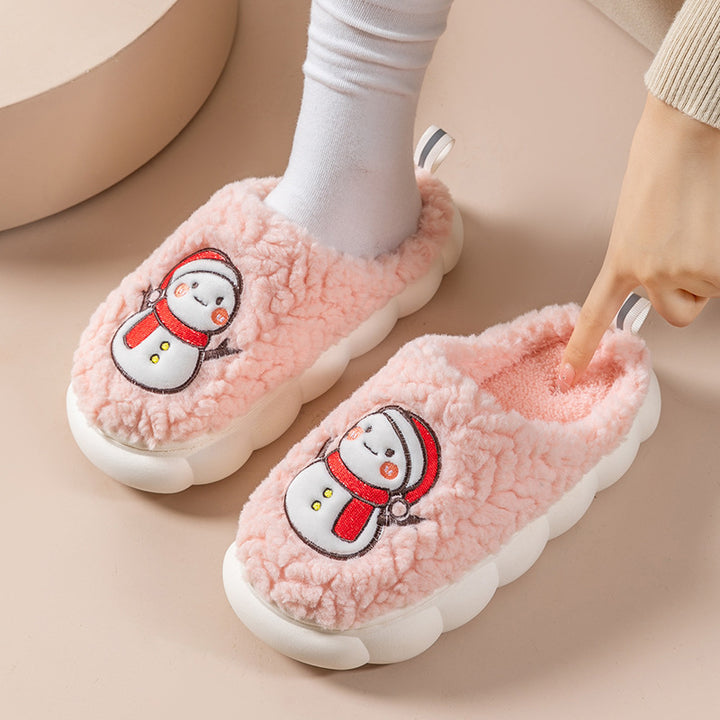 Cute Snowman Slippers, Warm Plush Non-Slip House Shoes