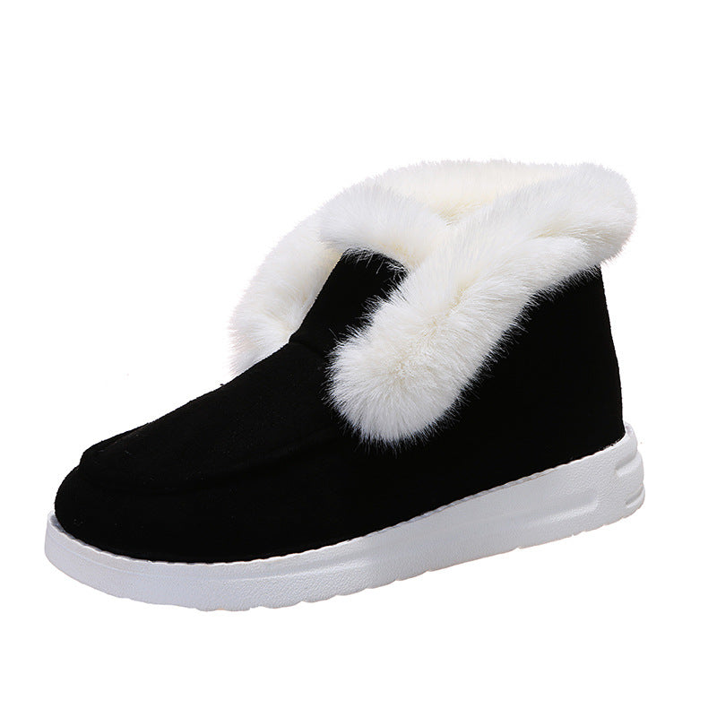 Plush Fur Ankle Snow Boots for Women, Warm Suede Winter Boots