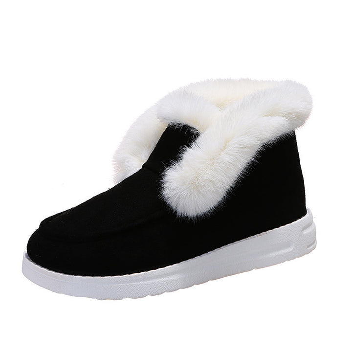 Plush Fur Ankle Snow Boots for Women, Warm Suede Winter Boots