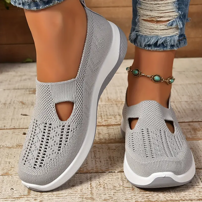 Women's Slip-On Knit Sneakers with Cutout Detail