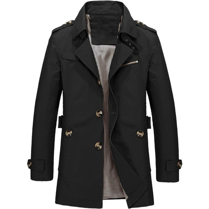 Men's Single-Breasted Trench Coat with Notch Lapel