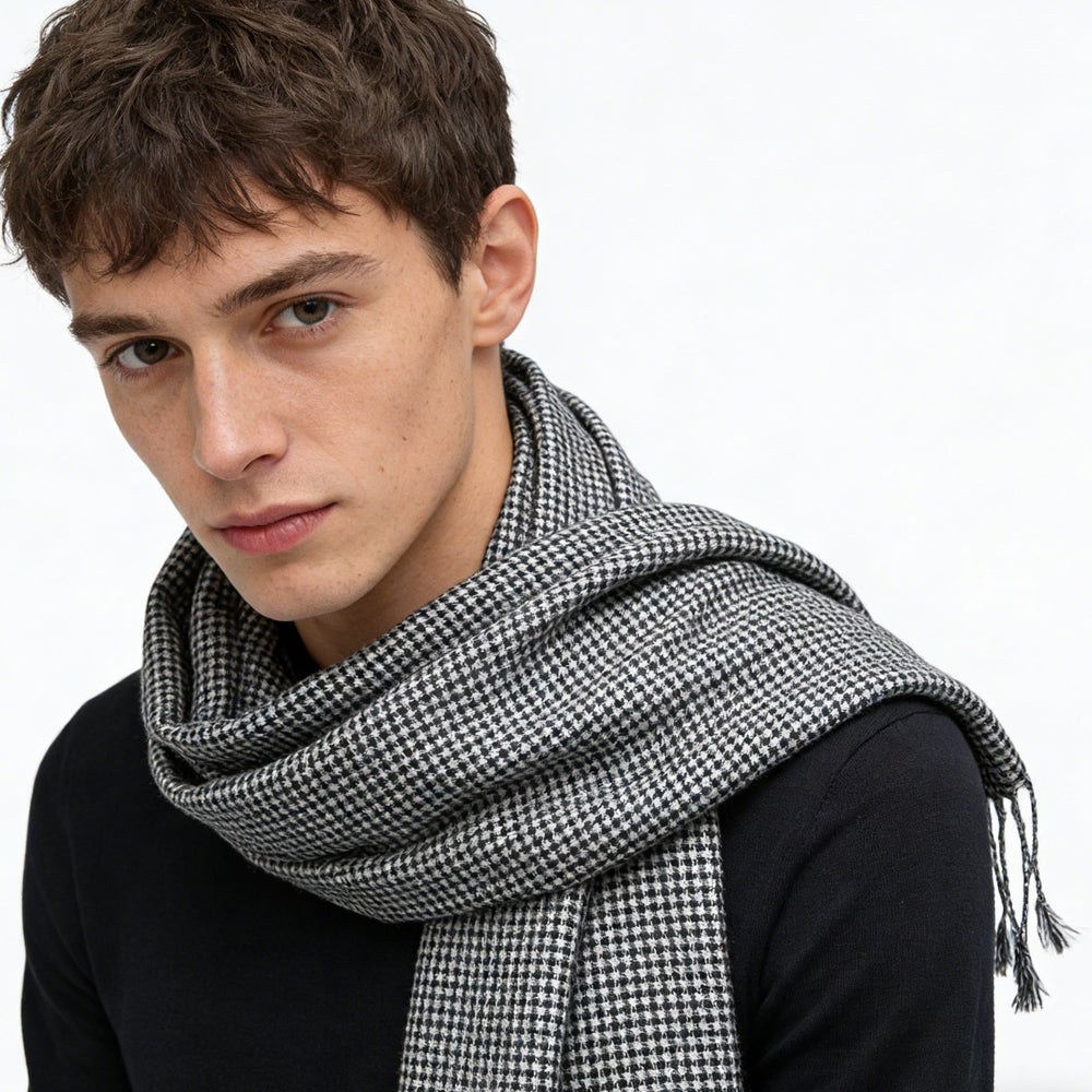 Black and White Graphic Jacquard Scarf, Soft Acrylic Winter Wrap