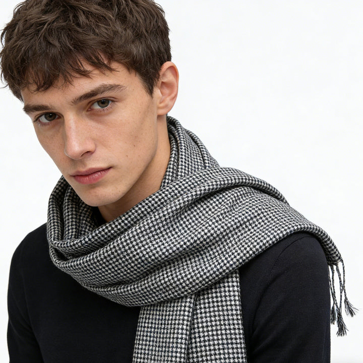 Black and White Graphic Jacquard Scarf, Soft Acrylic Winter Wrap