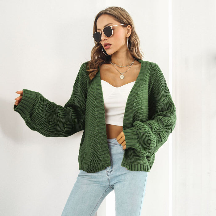 Taylor | Chunky Cable Knit Cardigan with Puff Sleeves