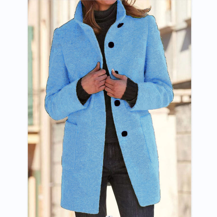 Stand Collar Wool Coat for Women, Slim Fit Long Winter Coat
