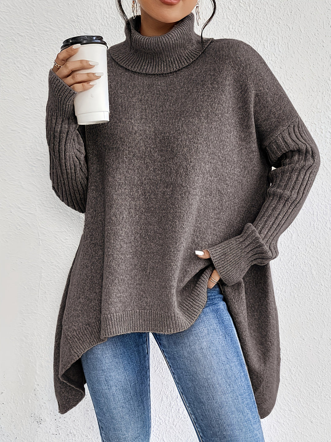 Turtleneck Sweater for Women, Loose Warm Knit Pullover