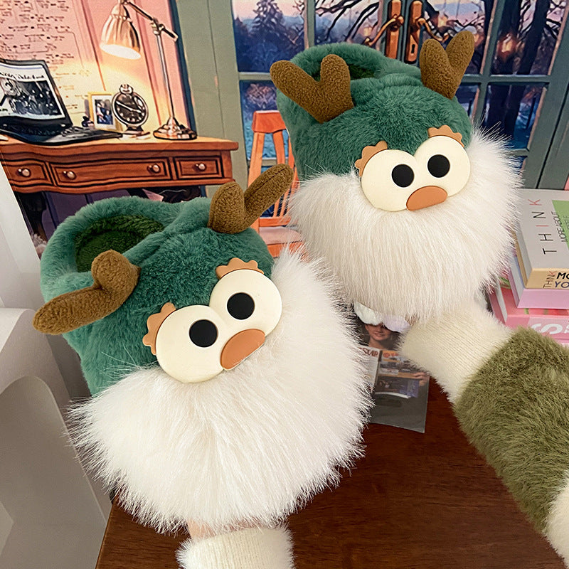 Cute Cartoon Christmas Deer Cotton Slippers for Winter