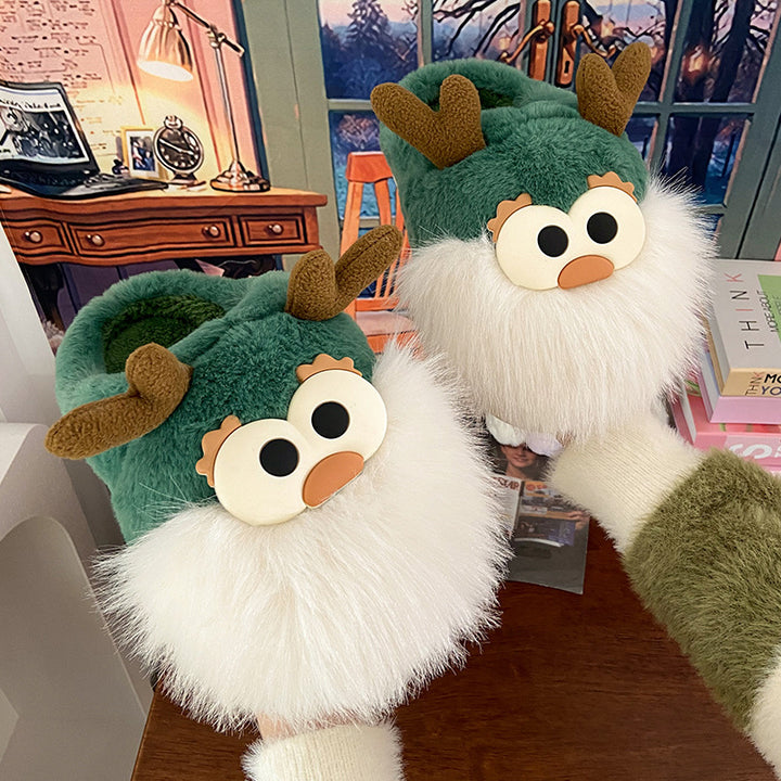 Cute Cartoon Christmas Deer Cotton Slippers for Winter