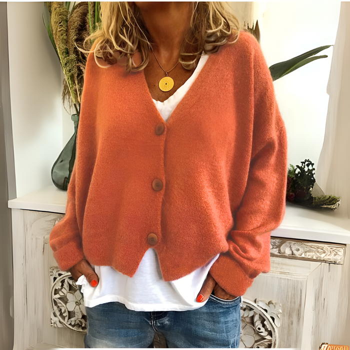Women's Button-Front Relaxed Fit Cardigan V-Neck