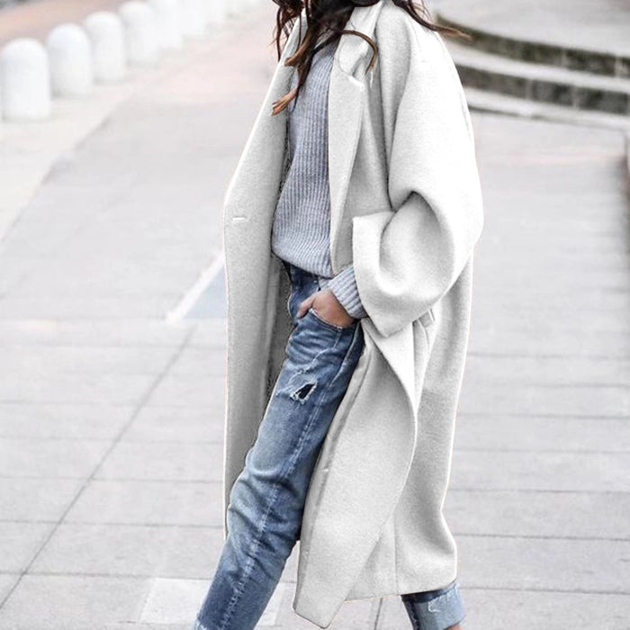 Jennifer | Single-breasted long coat with a lapel collar and pockets