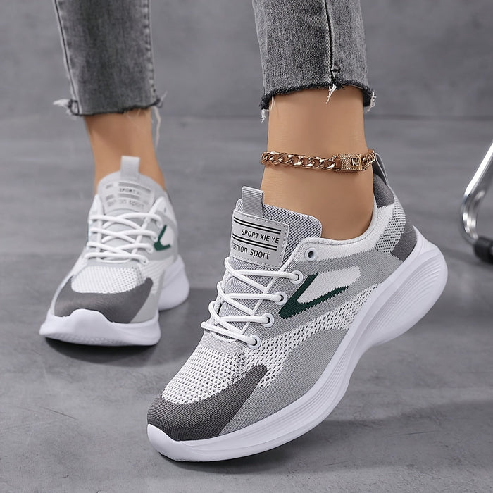 Women's Lace-Up Sneakers with Mesh Upper and Platform Sole