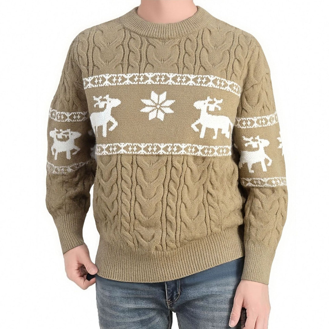 Men's Ugly Christmas Sweater with Reindeer, Crew Neck Knit