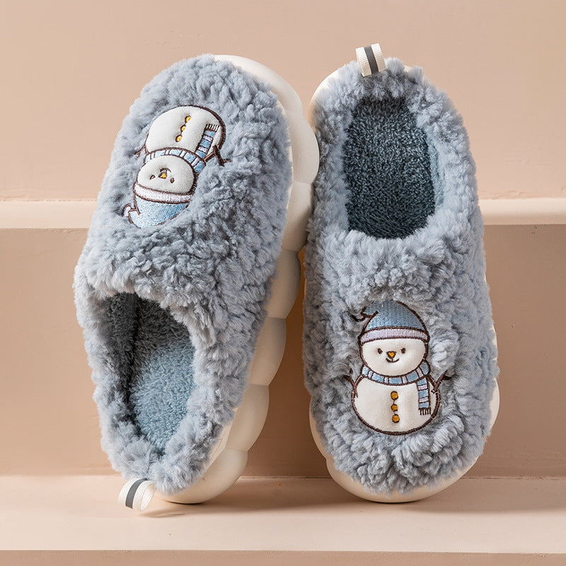 Cute Snowman Slippers, Warm Plush Non-Slip House Shoes