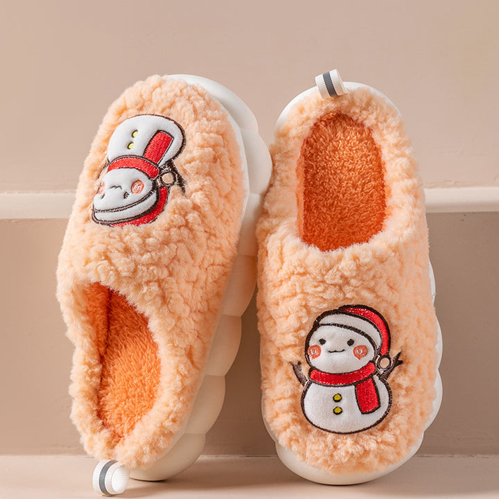 Cute Snowman Slippers, Warm Plush Non-Slip House Shoes