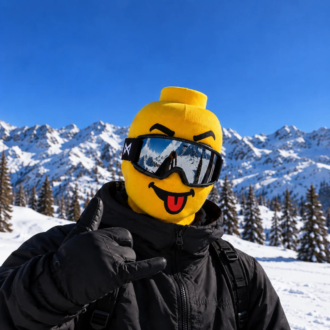Knit balaclava with funny printed face