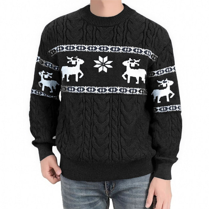 David | Men's Ugly Christmas Sweater with Reindeer, Crew Neck Knit