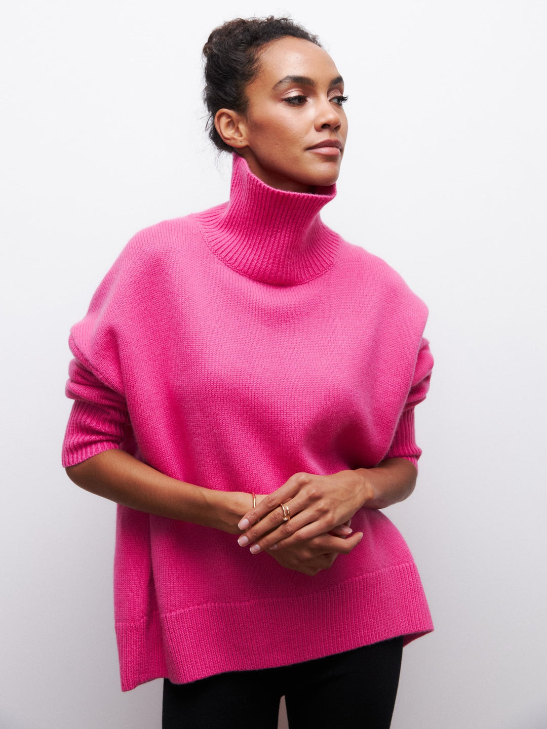 Turtleneck Pullover Sweater with Long Sleeves in Solid Colors