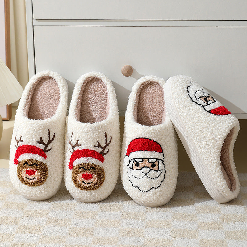 Cartoon Santa Claus Cotton Slippers for Women, Cozy Christmas