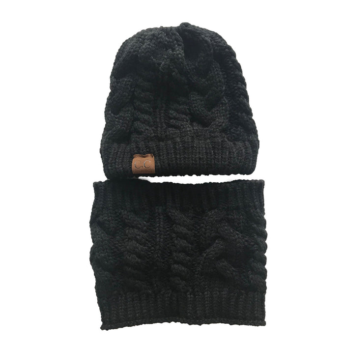 Madison | Knit ponytail beanie and scarf set for women, stretchy fit