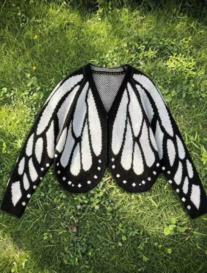 Butterfly Knit Cardigan, Open Front Long Sleeve Sweater