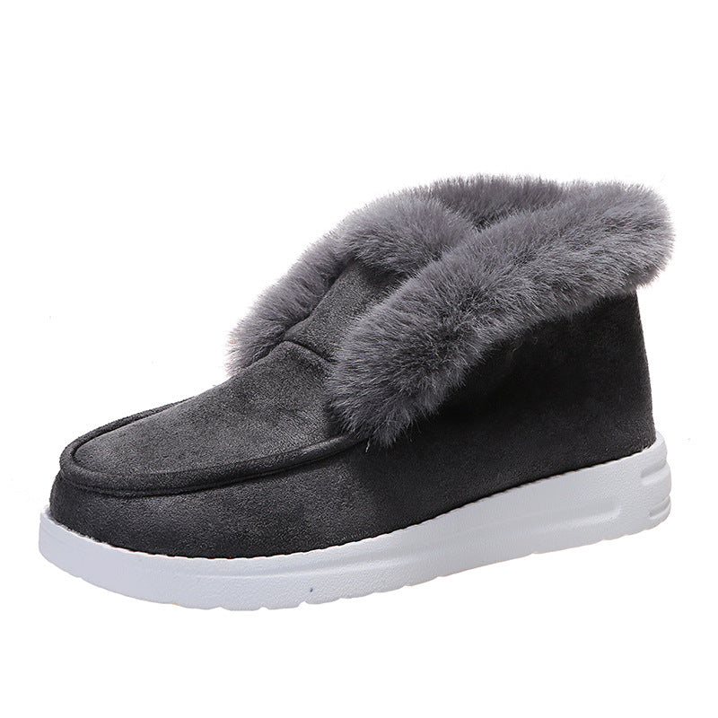 Plush Fur Ankle Snow Boots for Women, Warm Suede Winter Boots