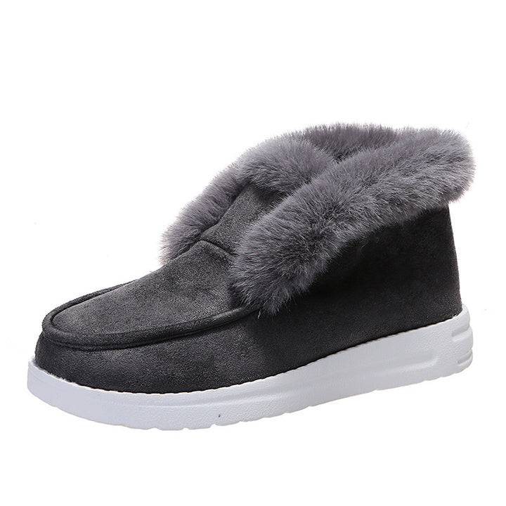 Plush Fur Ankle Snow Boots for Women, Warm Suede Winter Boots