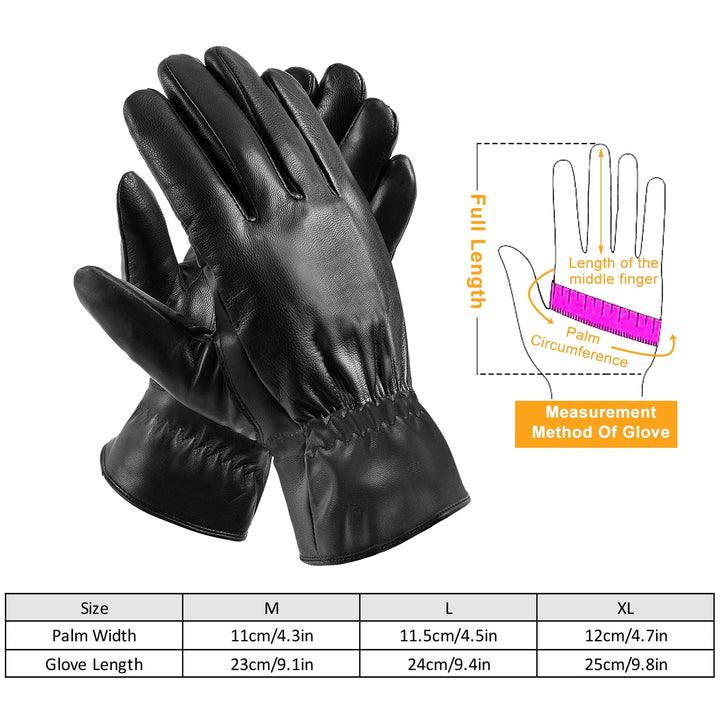 Black Faux Leather Winter Gloves with Warm Lining, Windproof