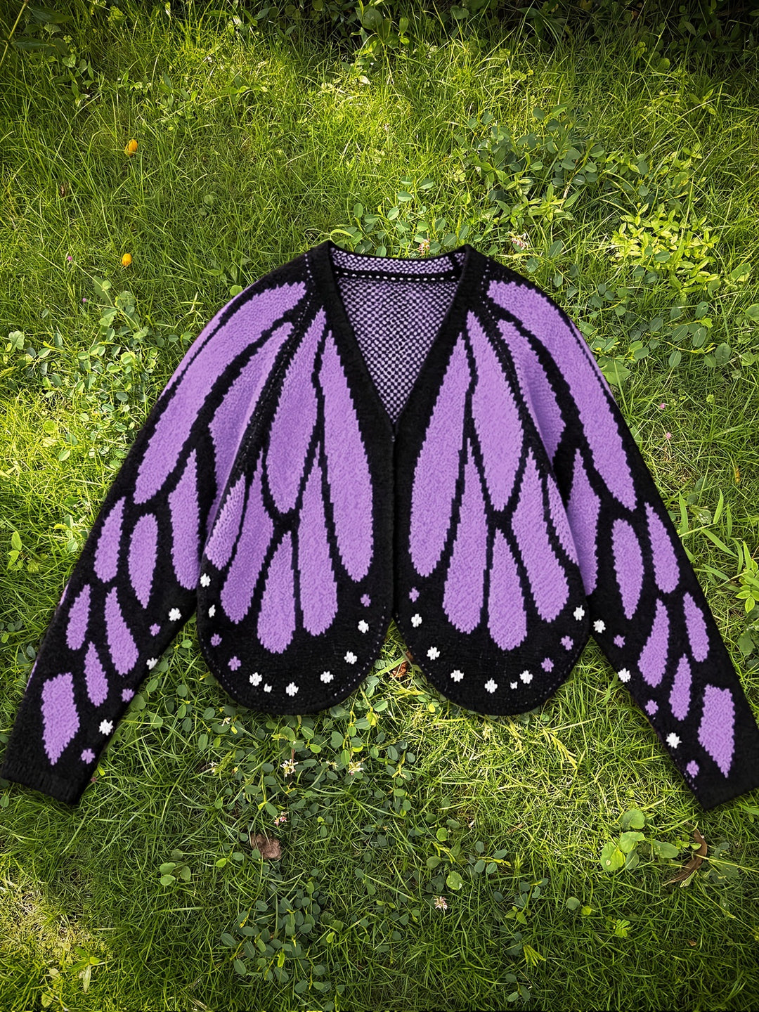 Butterfly Knit Cardigan, Open Front Long Sleeve Sweater