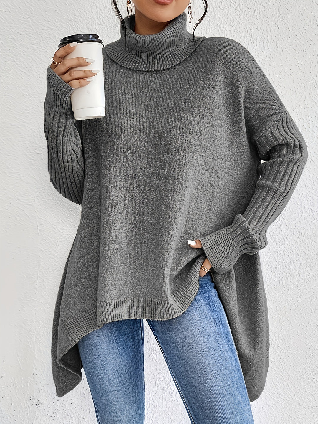 Turtleneck Sweater for Women, Loose Warm Knit Pullover