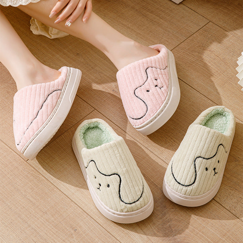 Striped Cat Plush Slippers, Non-Slip Winter House Shoes