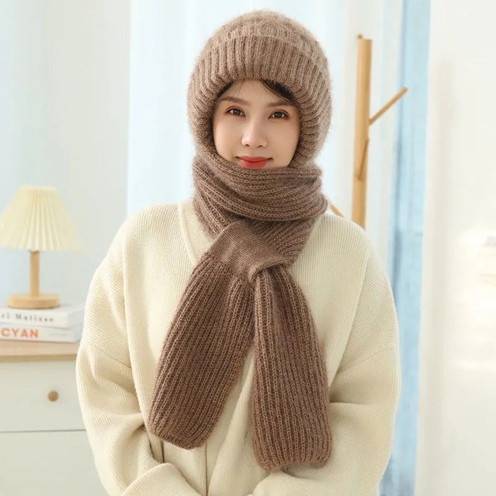 Emily | Women's Fleece-Lined Knit Hooded Scarf, Warm and Windproof