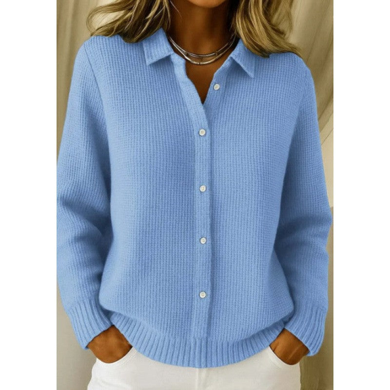 Women's Button Knit Sweater with Lapel Collar, Cozy Fit