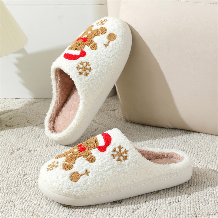 Christmas Snowflake Gingerbread Slippers, Non-Slip Fuzzy Shoes