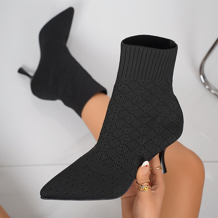 Women's Pointed Toe Sock Ankle Boots with Kitten Heel