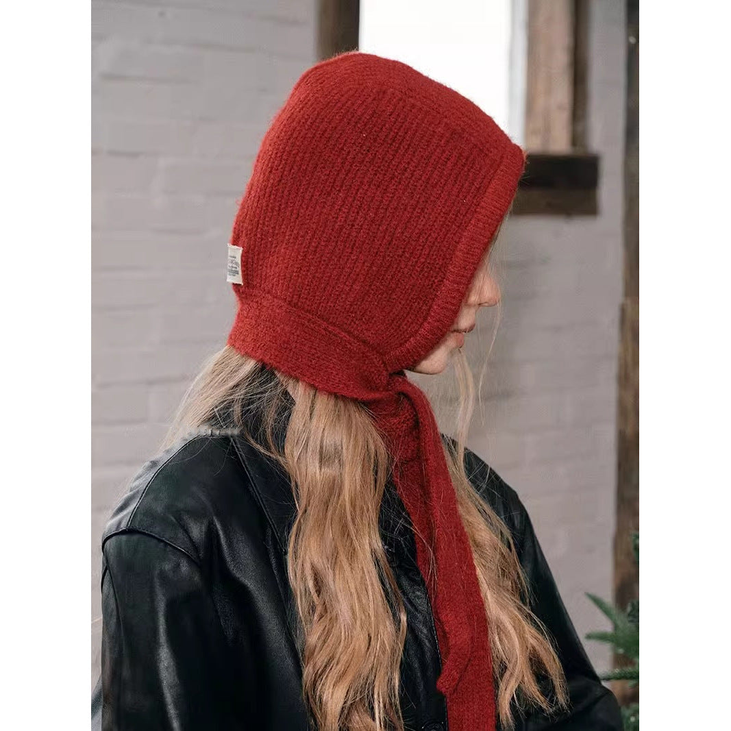 Retro Wool Blend Balaclava Hat with Earmuffs, Pullover Style