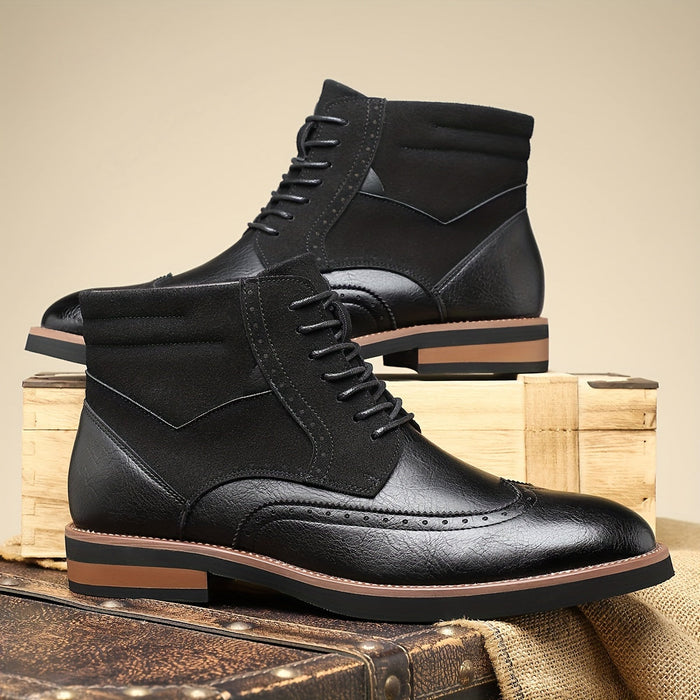 Men's Wingtip Brogue Ankle Boots Lace-Up with Cushioned Sole