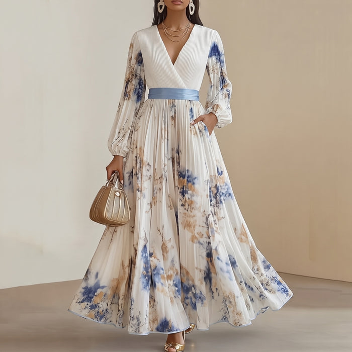 Alexia | Elegant Pleated Maxi V-Neck Dress