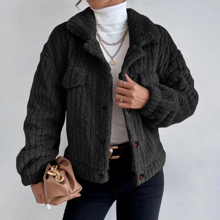 Women's Textured Collar Jacket with Button Front Closure