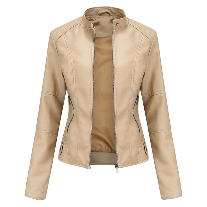 Women's Quilted Biker Jacket Asymmetric Zip with Snap Collar