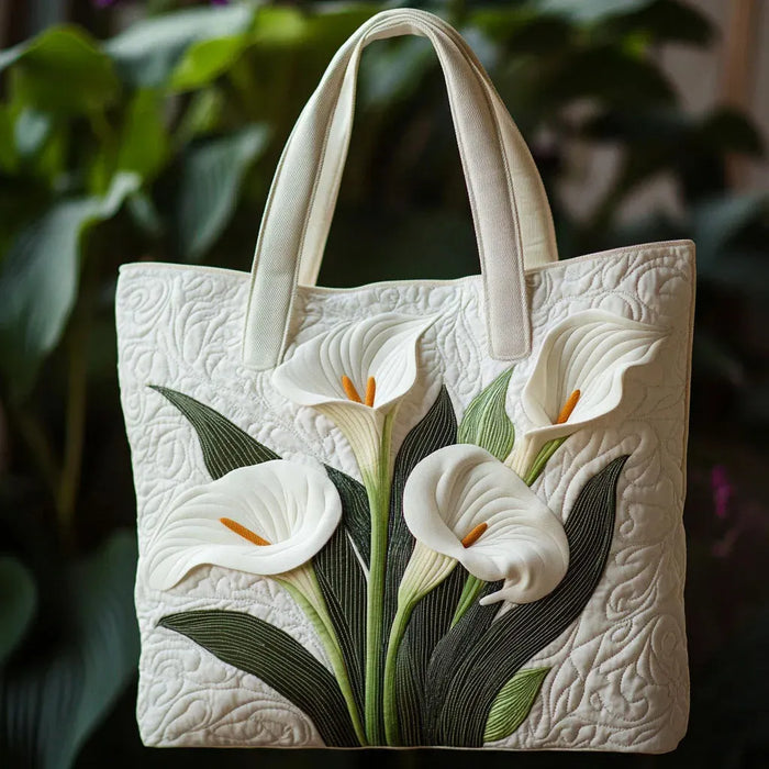 Angela | White Floral Art Tote Bag