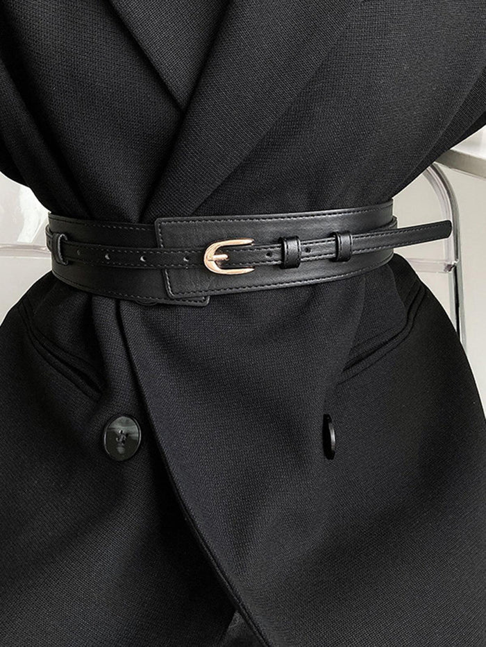 Women's Leather-Look Waist Belt with Gold Buckle