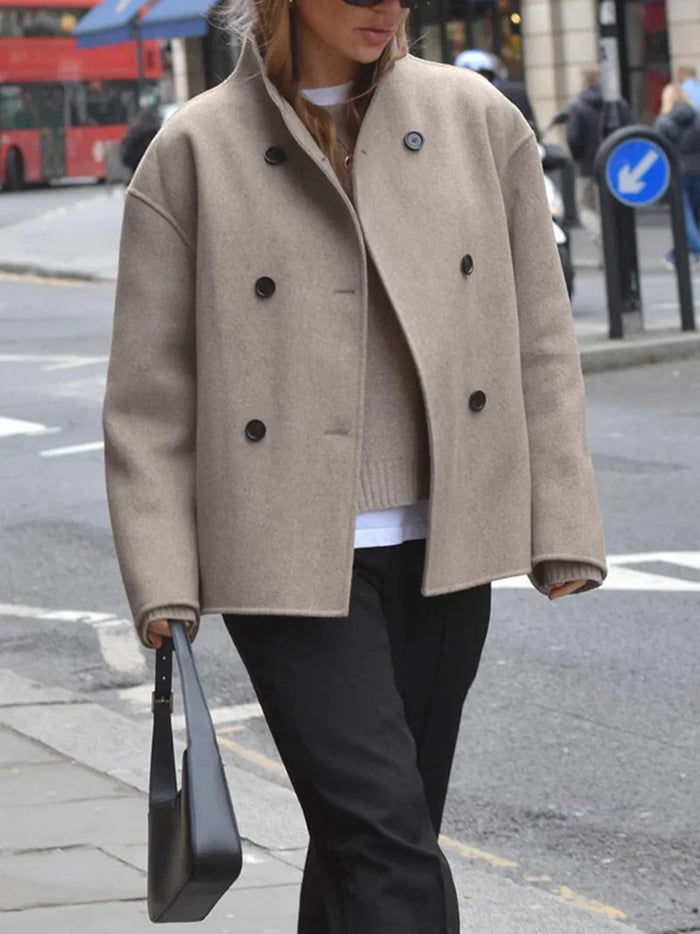 Women's Double-Breasted Cropped Jacket Stand Collar