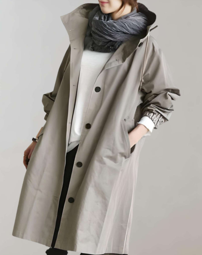 Women's Waterproof Rain Coat Button-Front Long Hooded