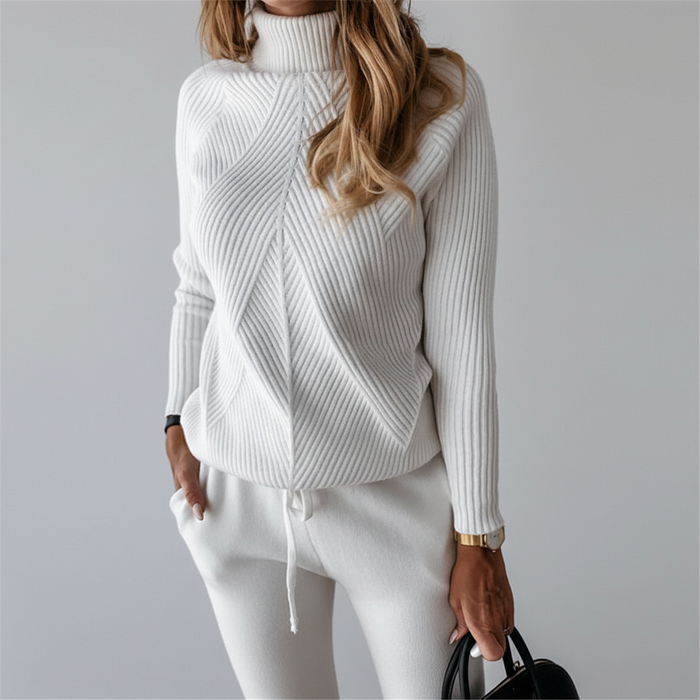 Women's Ribbed Turtleneck Sweater with Long Sleeves