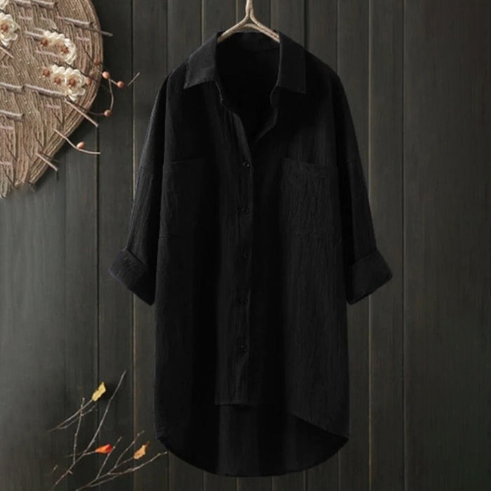 Women's Loose-Fit Tunic Blouse with Long Sleeves